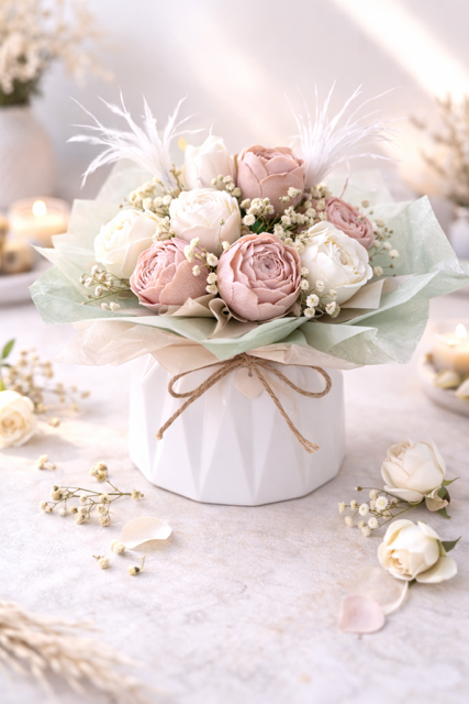 Bouquet Rosas ocres y beige