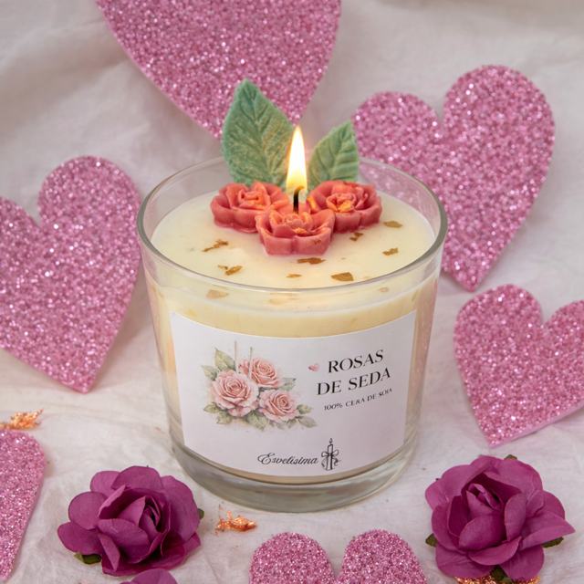 Vela Rosas de seda.- Con mensaje oculto