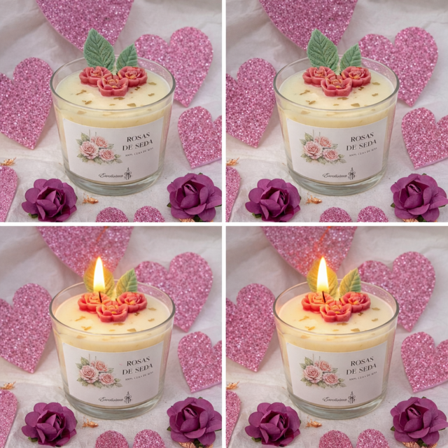 Vela Rosas de seda.- Con mensaje oculto