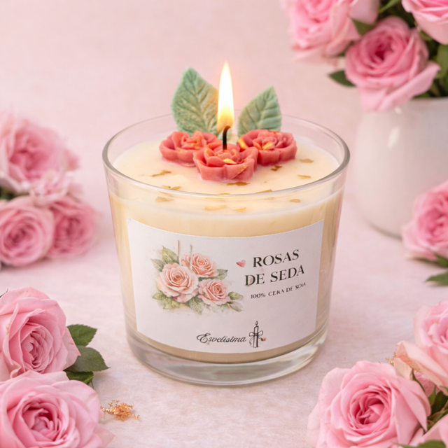 Vela Rosas de seda.- Con mensaje oculto